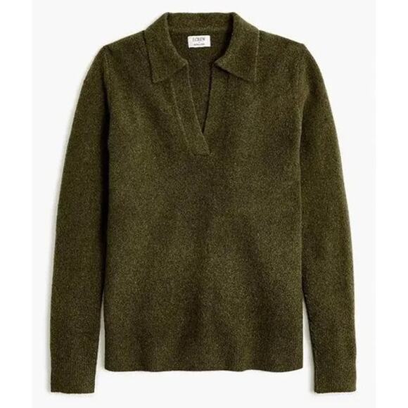 J.Crew Green Extra Soft Knit Long Sleeve Split Collared Neck Pullover Sweater S - Picture 1 of 8